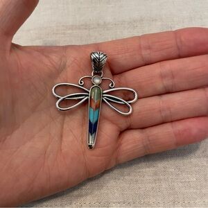 Carolyn Pollack Relios Sterling 925 Silver Inlaid Gemstone Dragonfly Pendant